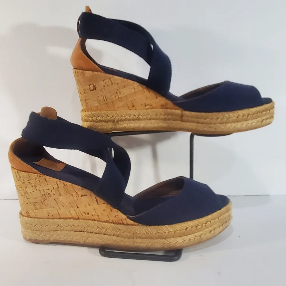 Tory Burch Blue Espadrille Platform Wedges Easy On Size 9